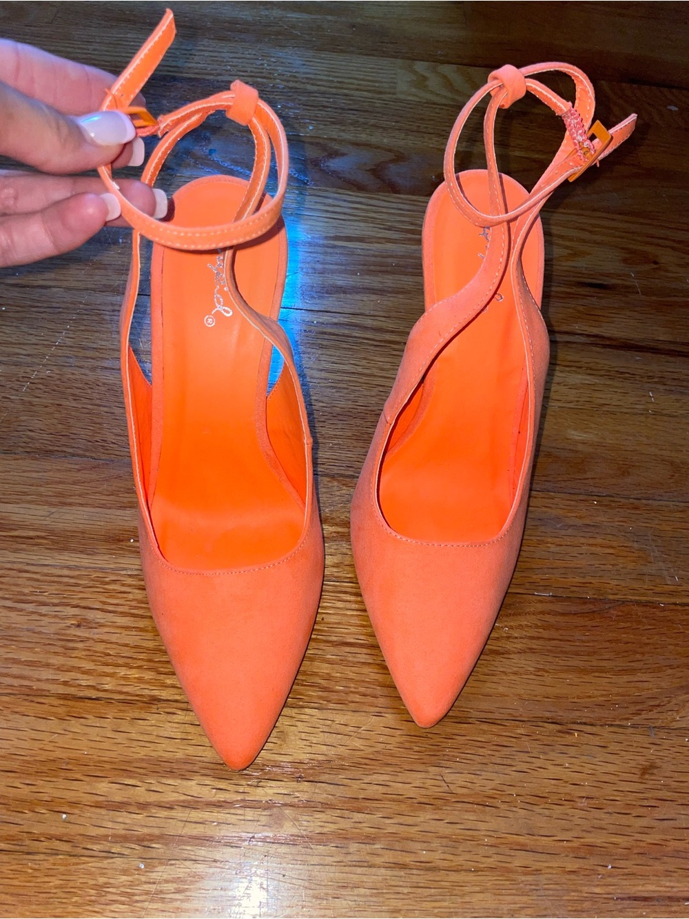 Women’s Pointed Toe Ankle Strap Pumps in Bright Orange. Never worn NWOT